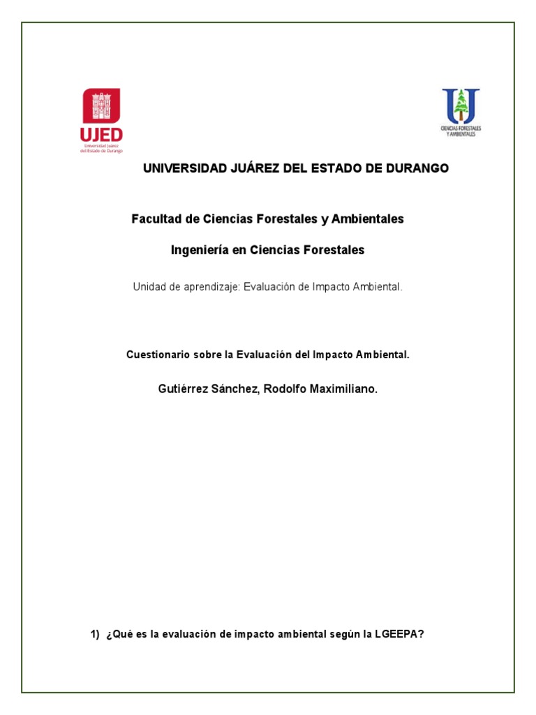 Cuestionario | PDF | Entorno natural | Evaluación de impacto ambiental