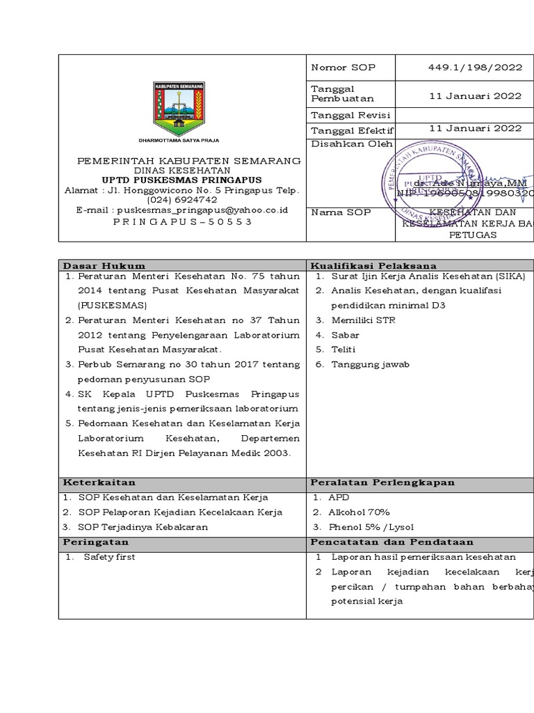 Sop Kesehatan Dan Keselamatan Kerja Bagi Petugas Pdf