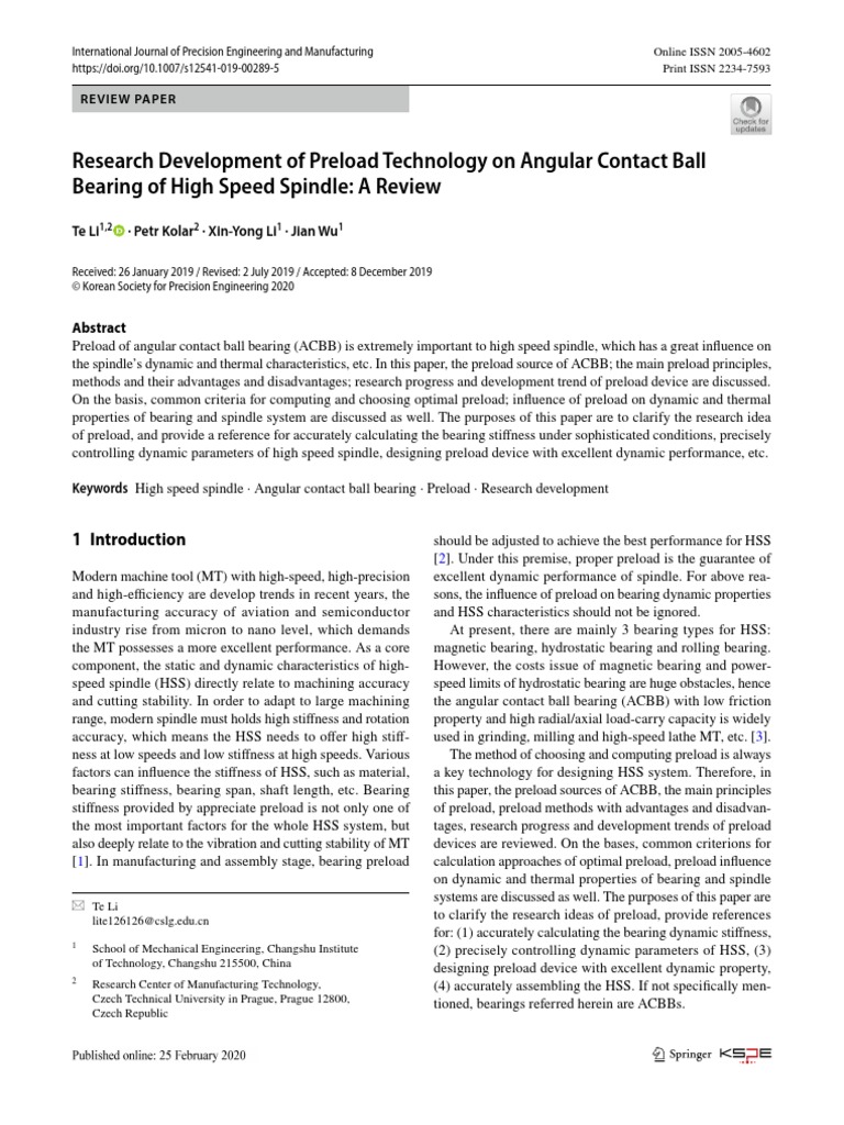 Preload Technology for Angular Contact Bearings | PDF | Bearing ...