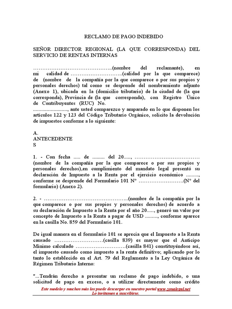 Reclamo de Pago Indebido | PDF | Impuestos | Impuesto sobre la renta