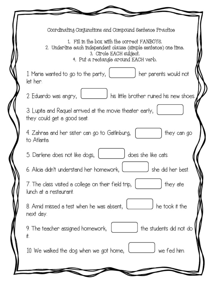 Coordinating conjunctions and compound sentence pdf