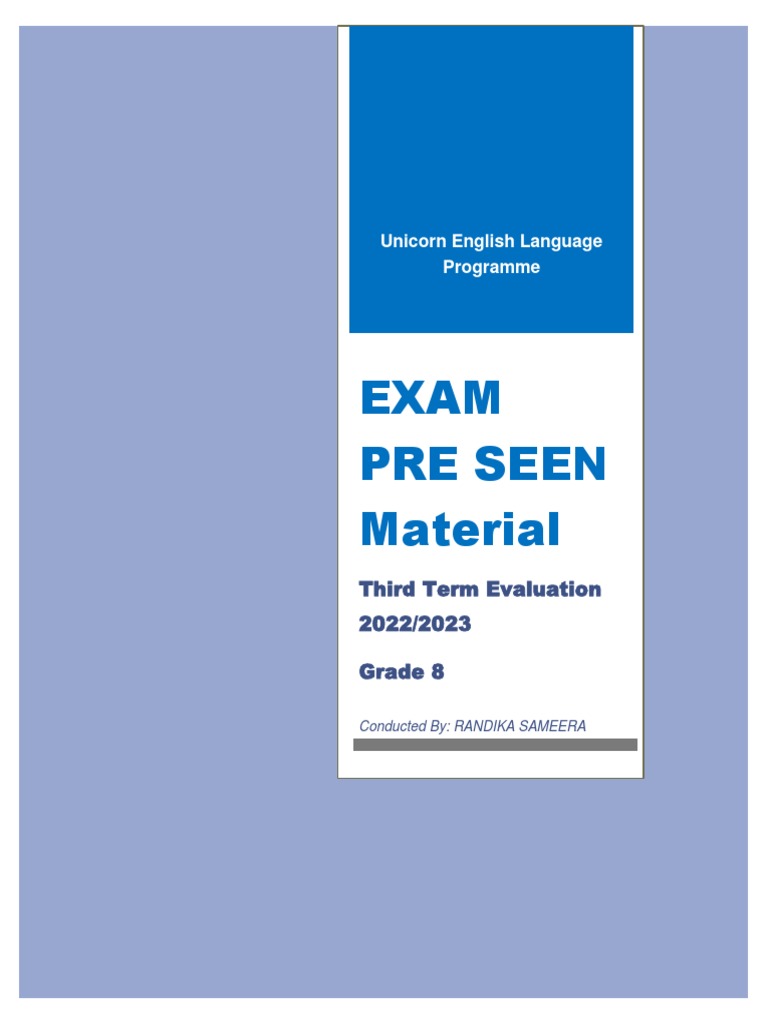 Grade 8 Exam Pre Seen Mat PDF English Language Word