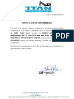 Certificado de Operatividad: Lima, 17 de Febrero Del 2023
