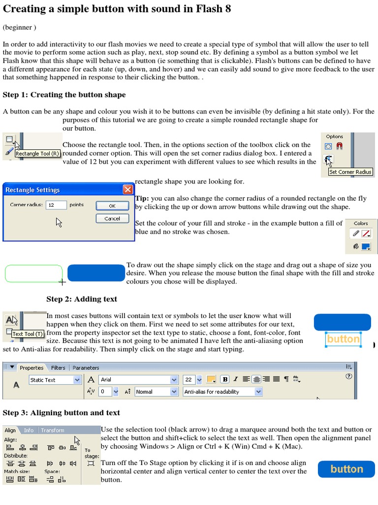 Flash 8: Create Button with Sound | PDF | Button (Computing) | Cursor ...