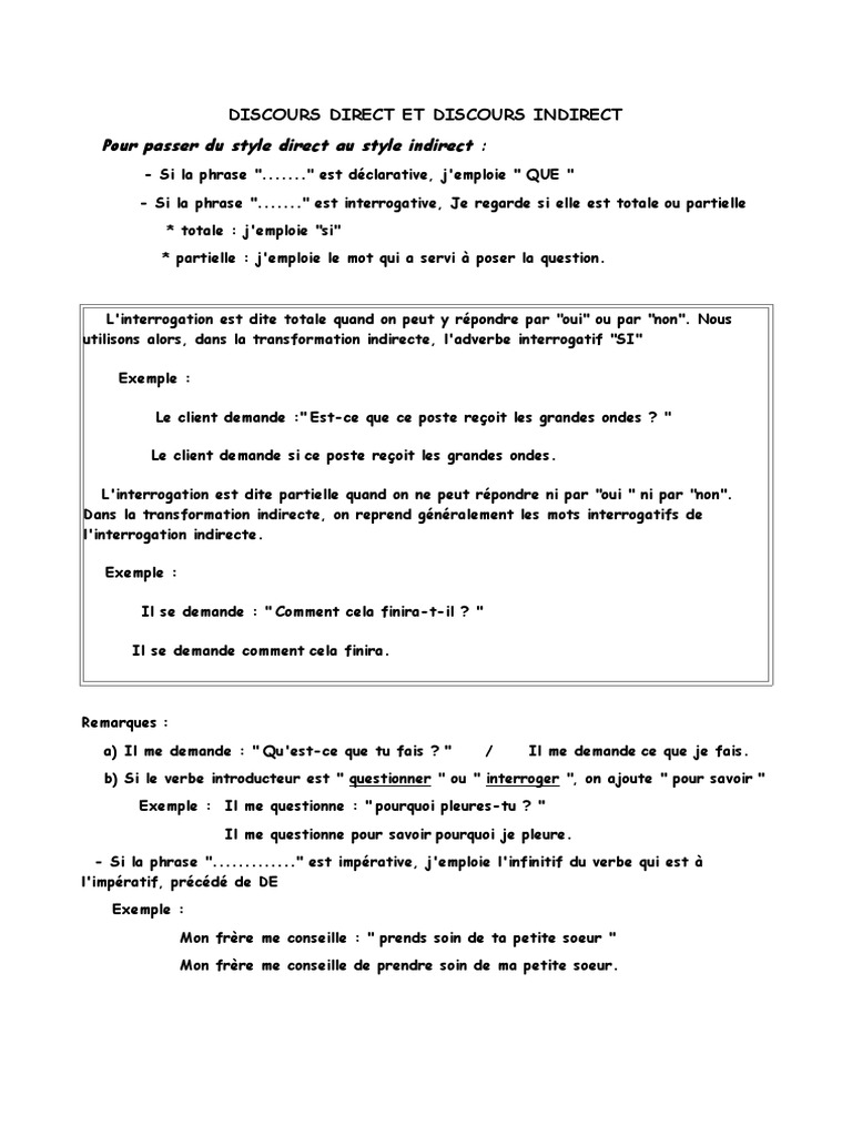 Cours Discours Direct Indirect | PDF | Question | Phrase