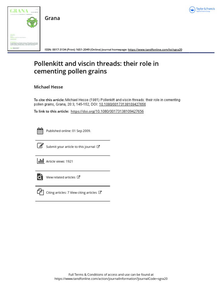 Pollenkitt and viscin threads their role in cementing pollen grains