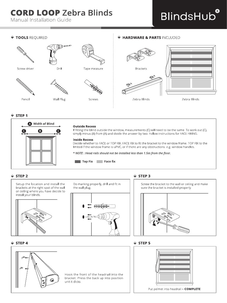 Zebra Blinds Installation Guide Manual | PDF