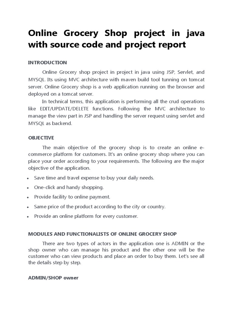 Online grocery shop project in java with source code and project report
