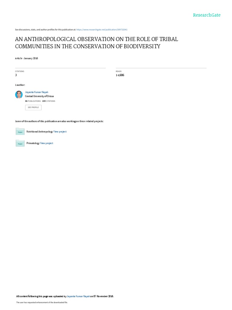 An Anthropological Observation On The Role of Tribal Communities in The ...