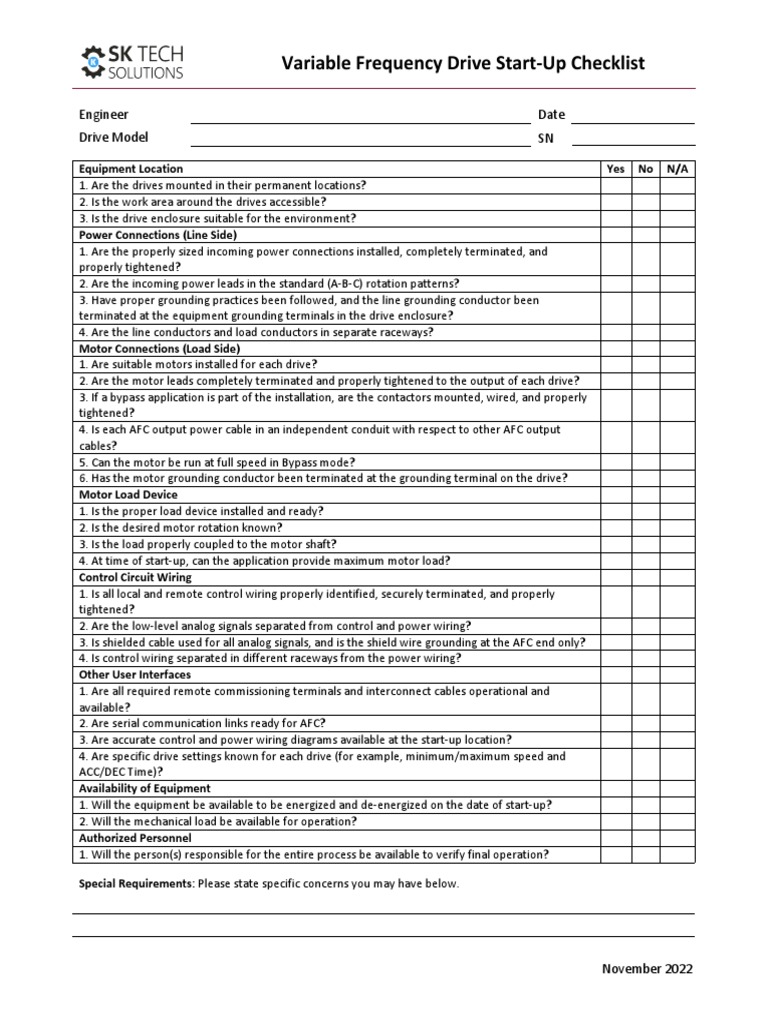 Variable Frequency Drive Start-Up Checklist | PDF | Electrical Wiring ...