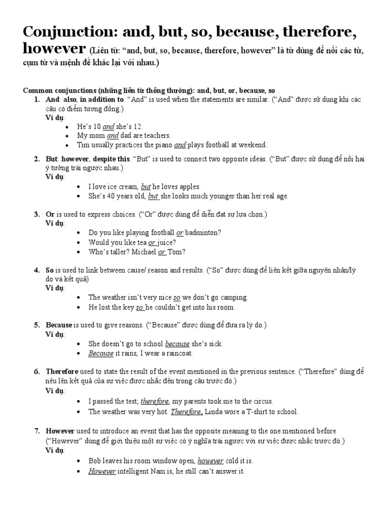 Conjunctions: Usage and Exercises | PDF
