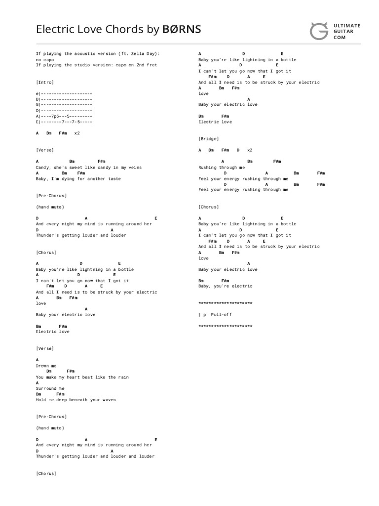 Electric Love Chords PDF Song Structure Guitars