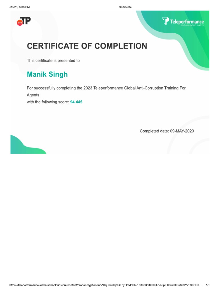 2023 Teleperformance Global Anti Corruption Training For Agents PDF