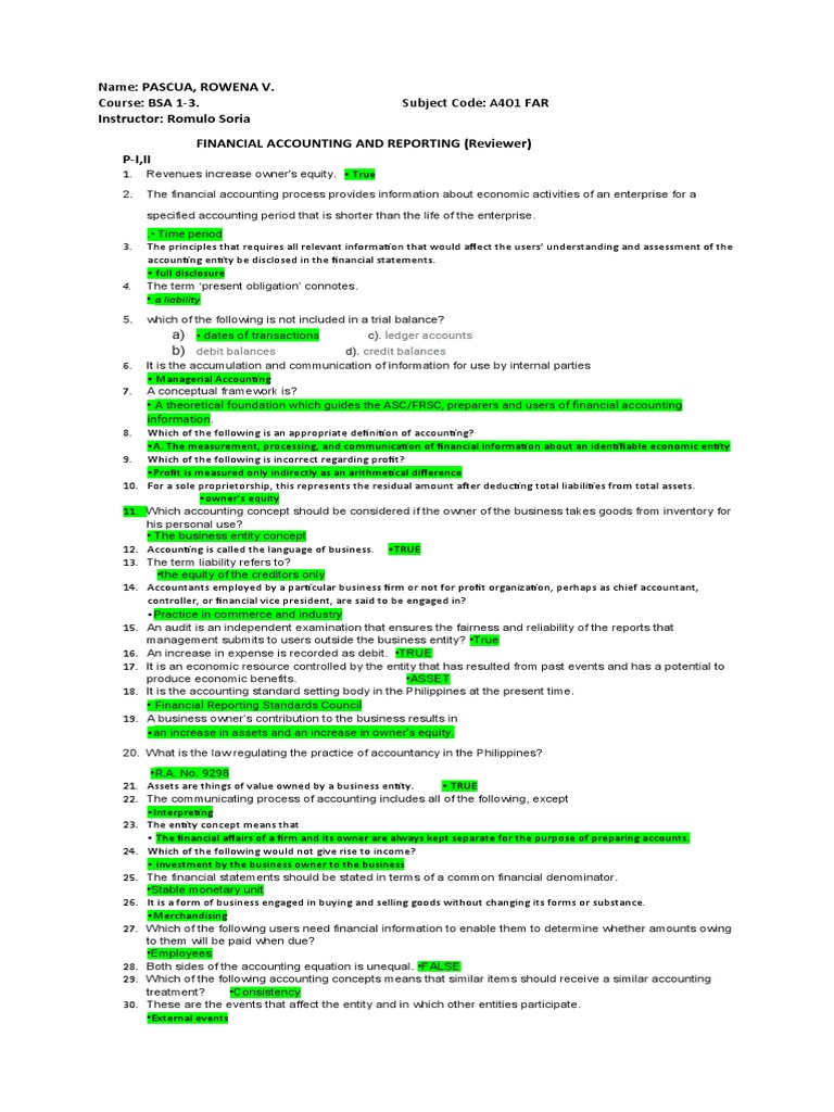 Accounting Concepts and Principles Review | PDF | Debits And Credits ...