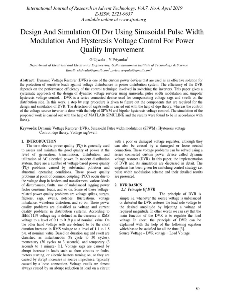 DVR Design for Power Quality Enhancement | PDF | Power Inverter | Phase ...