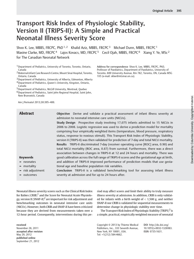 Transport Risk Index of Physiologic Stability Version II (TRIPSII) A Simple and Practical