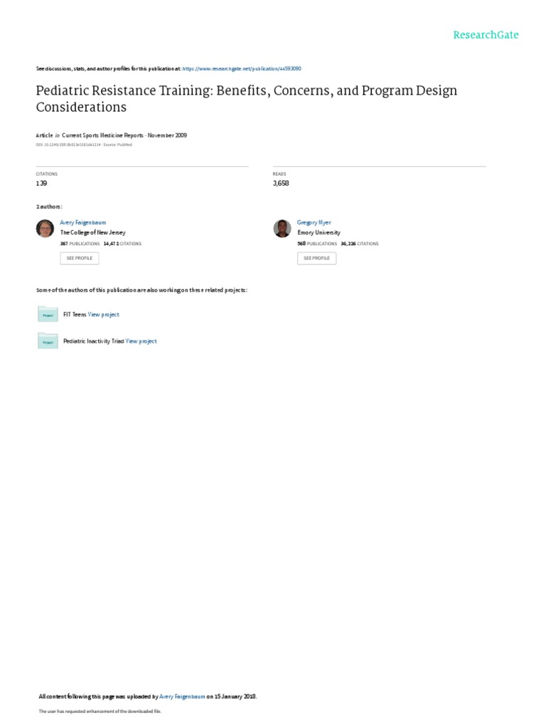 Faigenbaum y Myer 2009 Pediatric Resistance Training Benefits