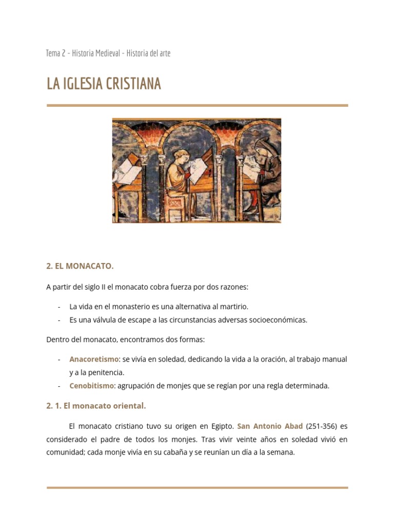 Tema 2 - La Iglesia Cristiana | PDF | Iglesia Católica | Monasterio