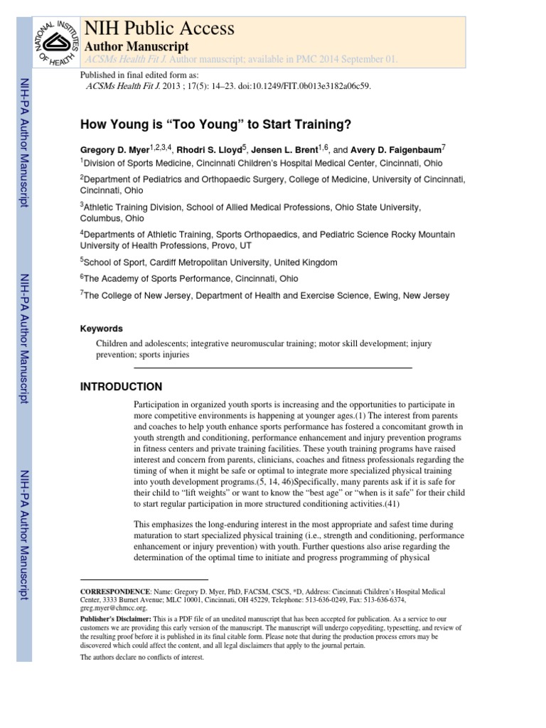 Myer Et Al. 2013 How Young Is Too Young To Start Training 1 PDF