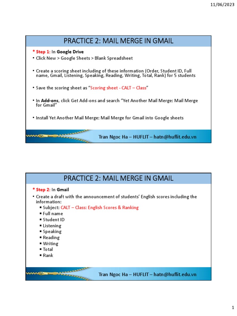 Practice 2 mail merge in gmail pdf