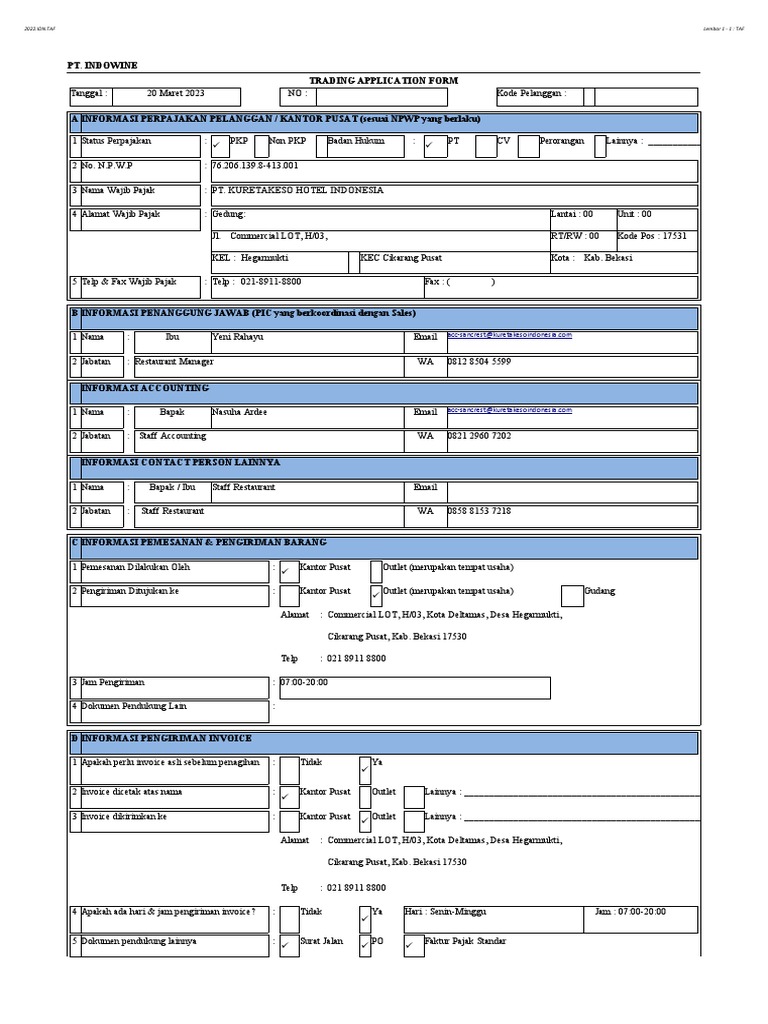 Formulir Aplikasi Trading Indowine | PDF