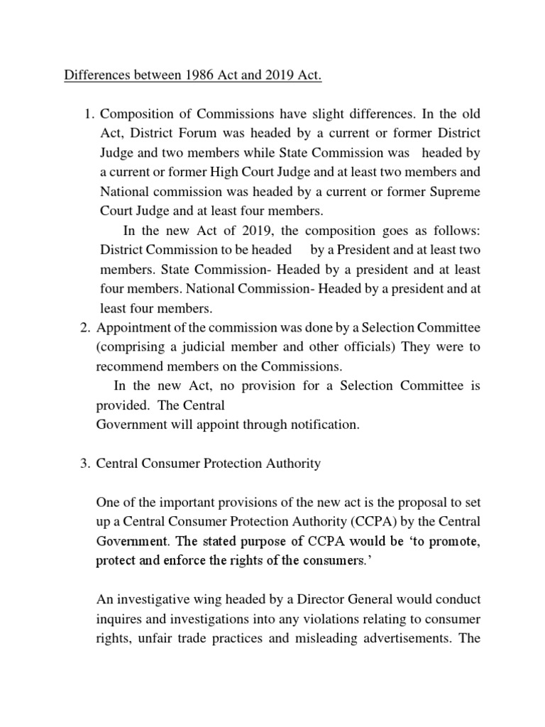 Differences between 1986 act and 2019 act pdf consumer protection