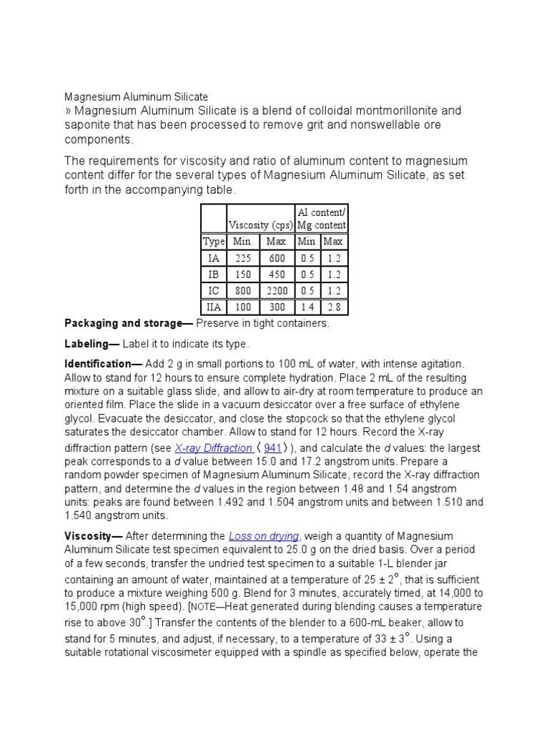 Magnesium Aluminium Silicate | PDF | Precipitation (Chemistry) | Aluminium