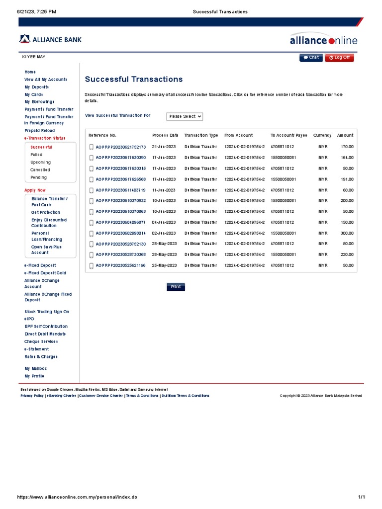 Alliance Online PDF Payments Deposit Account