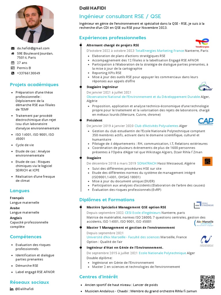 CV Ingénieur RSE/QSE - Dalil Hafidi | PDF | Responsabilité sociétale ...