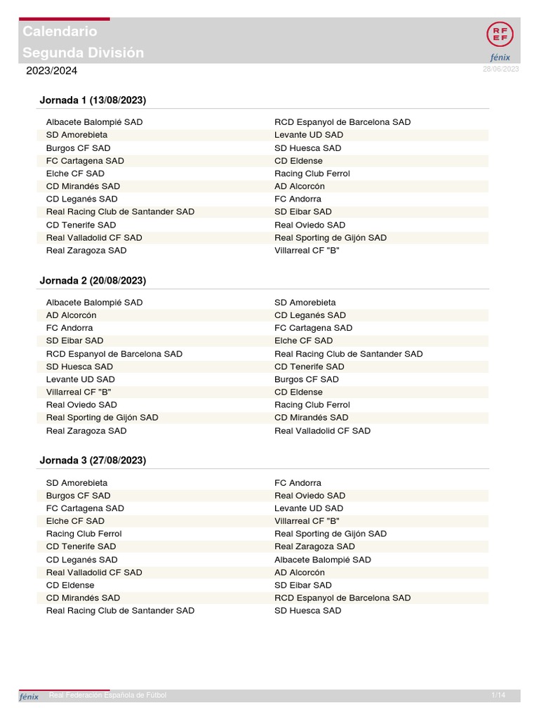 Calendario de futbol de 2 division