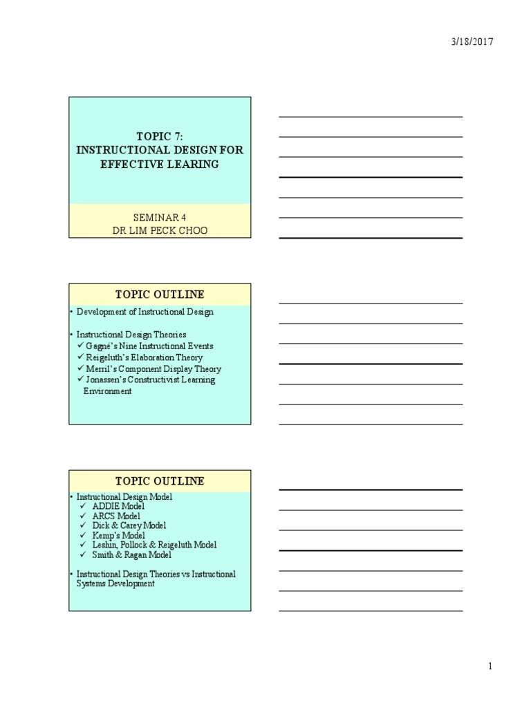 Topic 7 (Instructional Design For Effective Learning) | PDF