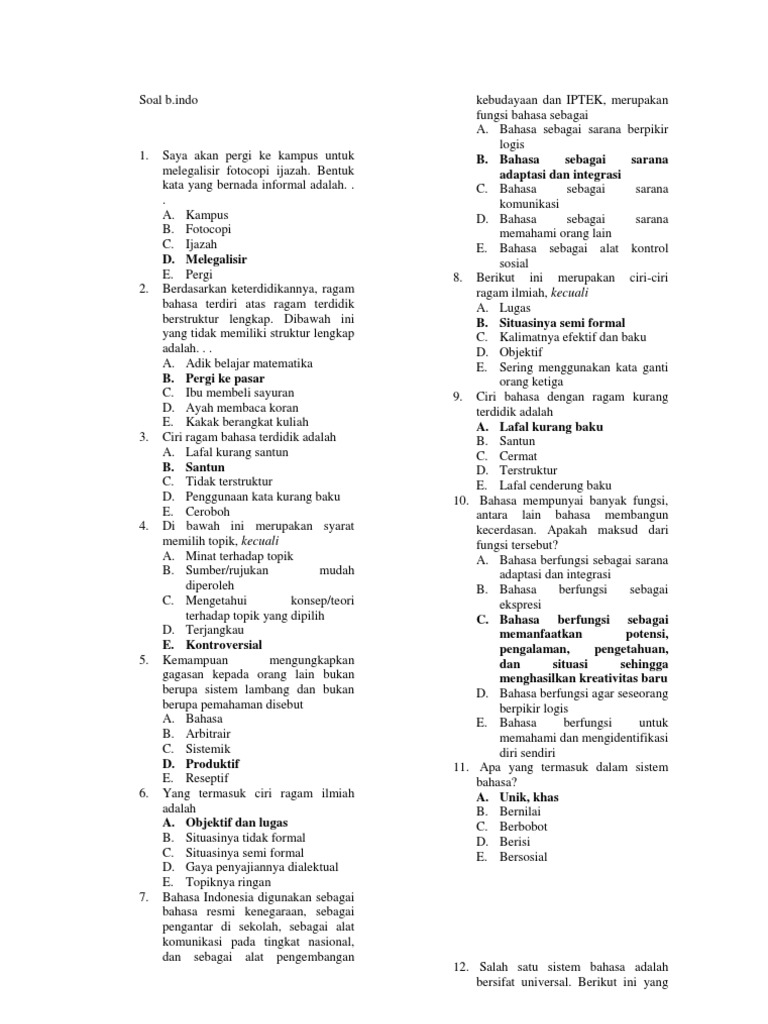 Soal Bahasa Indonesia