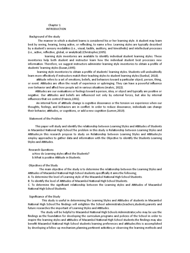 Chapter 1 Wps Office Pdf Learning Styles Attitude Psychology