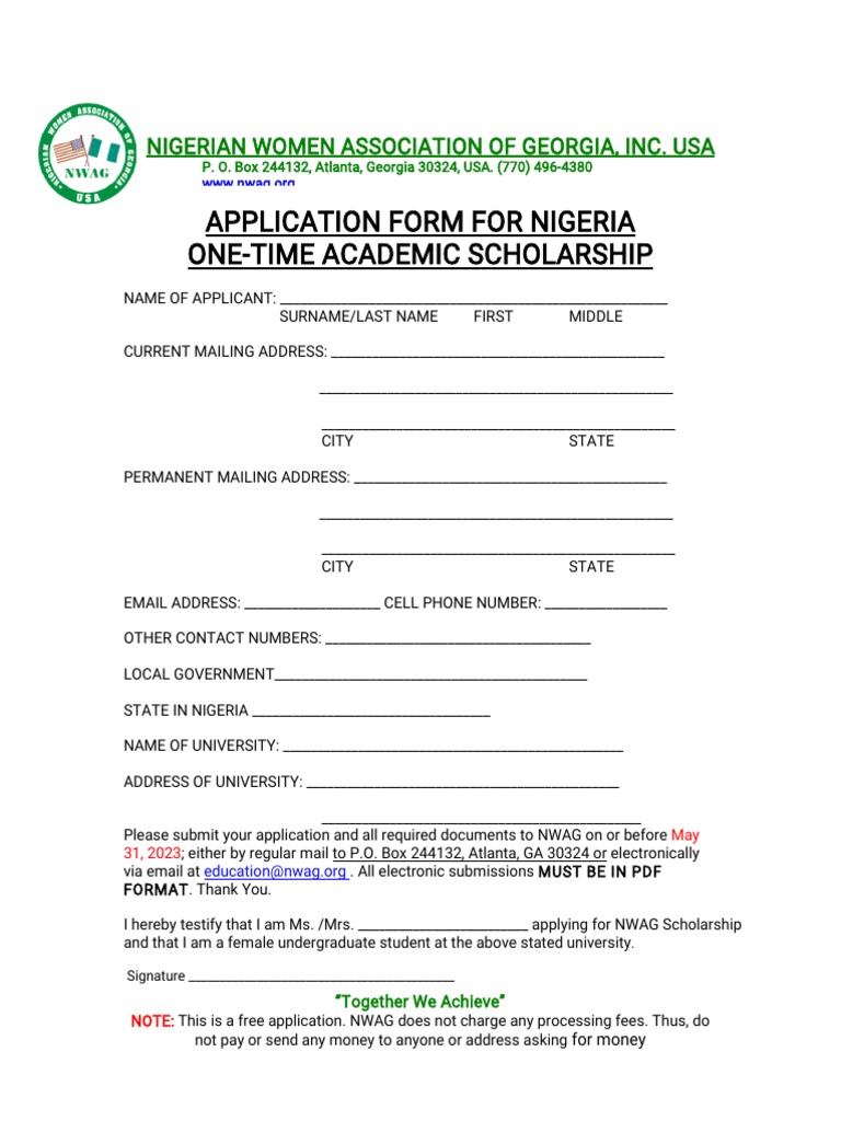 NWAG Scholarship Application Form 2025 | PDF | Career & Growth