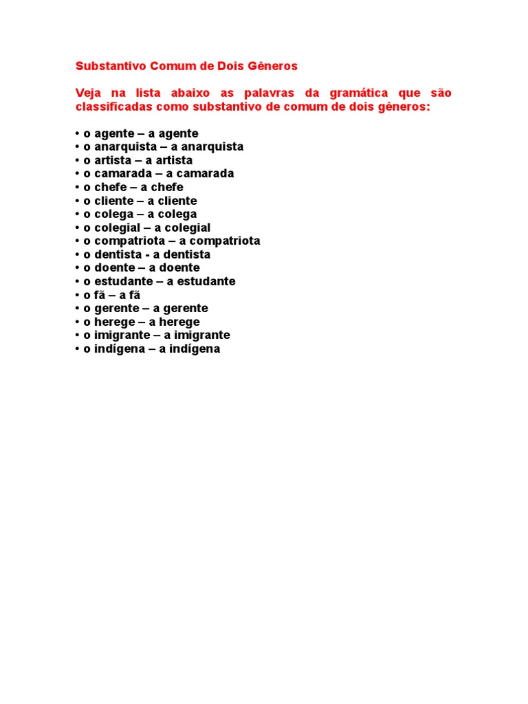 Substantivo Comum de Dois Gêneros | PDF