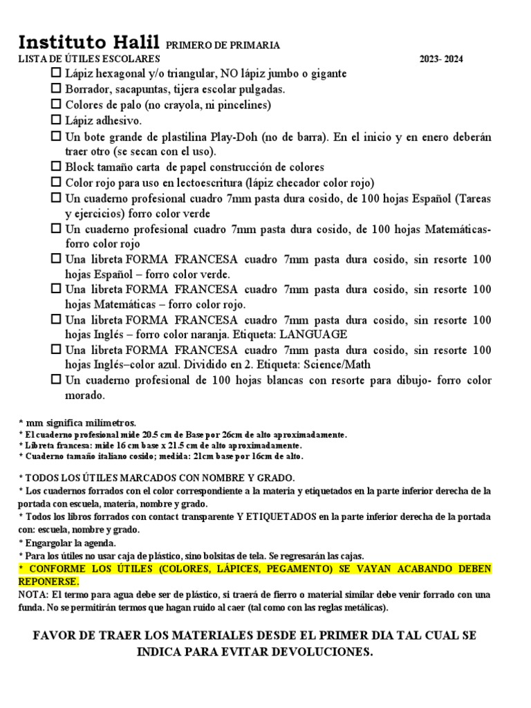 Una lista de útiles escolares de 3.° a 5.° grado para el regreso a