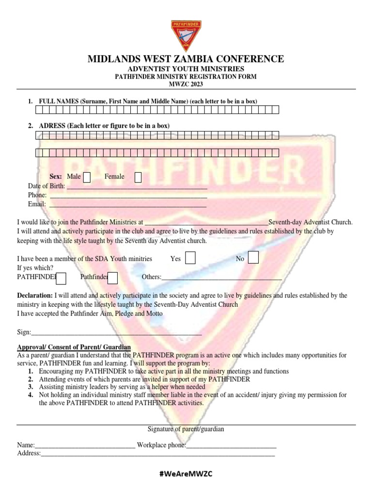 Pathfinder Ministry Registration Form | PDF | Social Science | Wellness