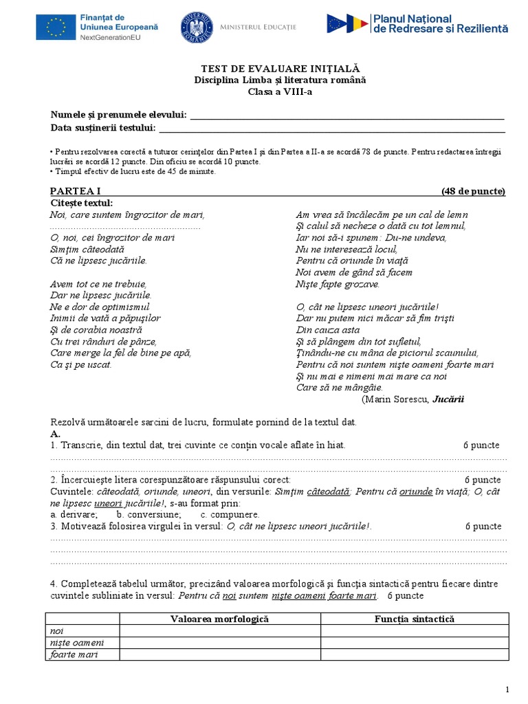 A 8 A Evaluare Initiala | PDF