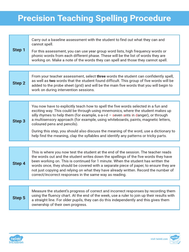 Precision Teaching Procedure (Spelling) PDF Linguistics Cognitive