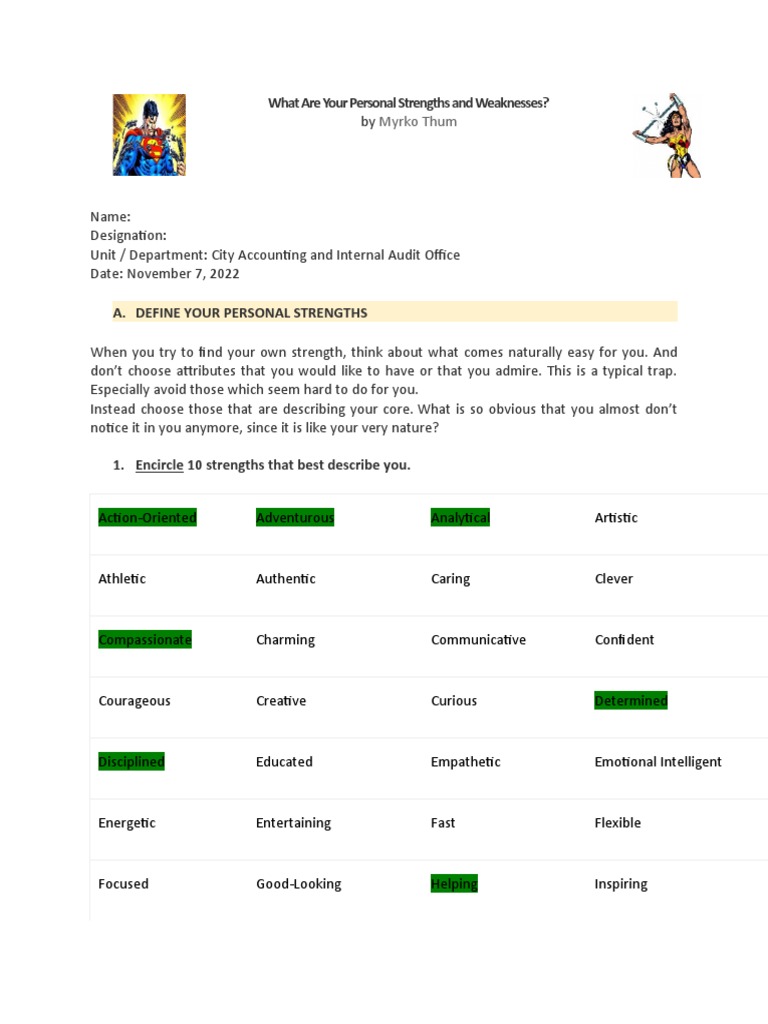 Identifying Personal Strengths and Weaknesses | PDF | Metaphysics Of ...