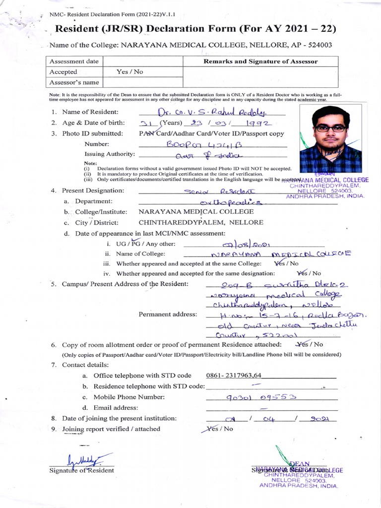 Dr. G. VENKATA SATYA RAHUL REDDY SENIOR RESIDENT001 | PDF