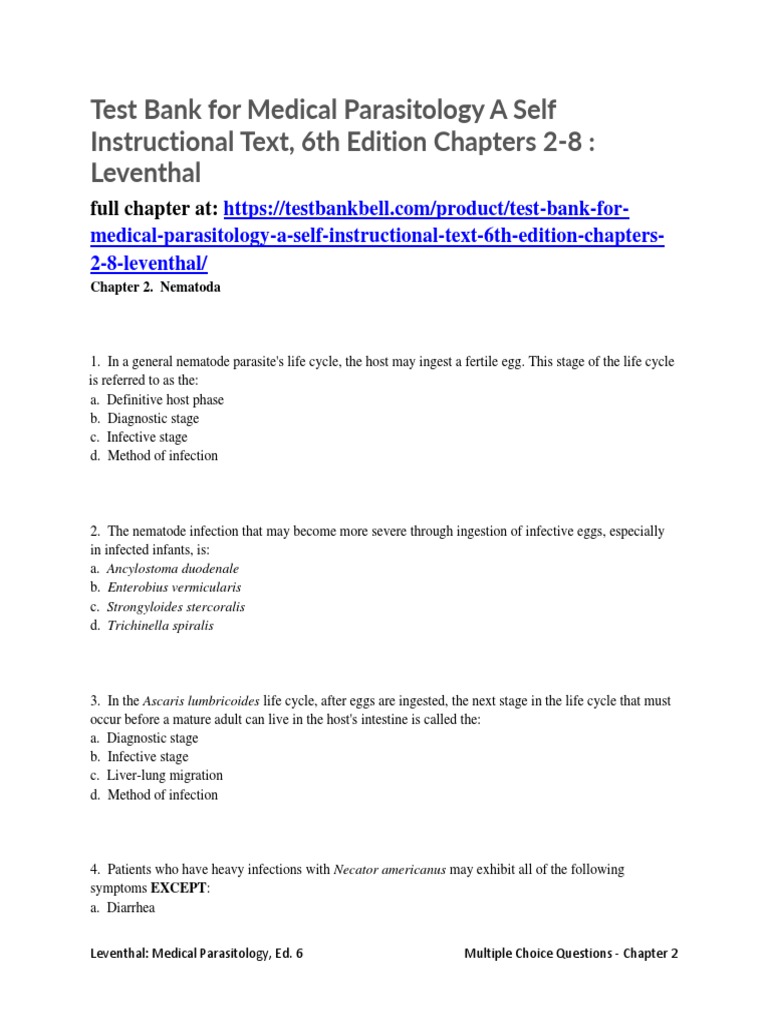 Test Bank For Medical Parasitology A Self Instructional Text 6th