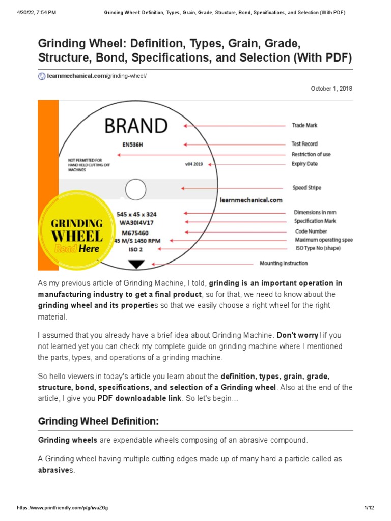 Grinding Wheel PDF Grinding (Abrasive Cutting) Abrasive