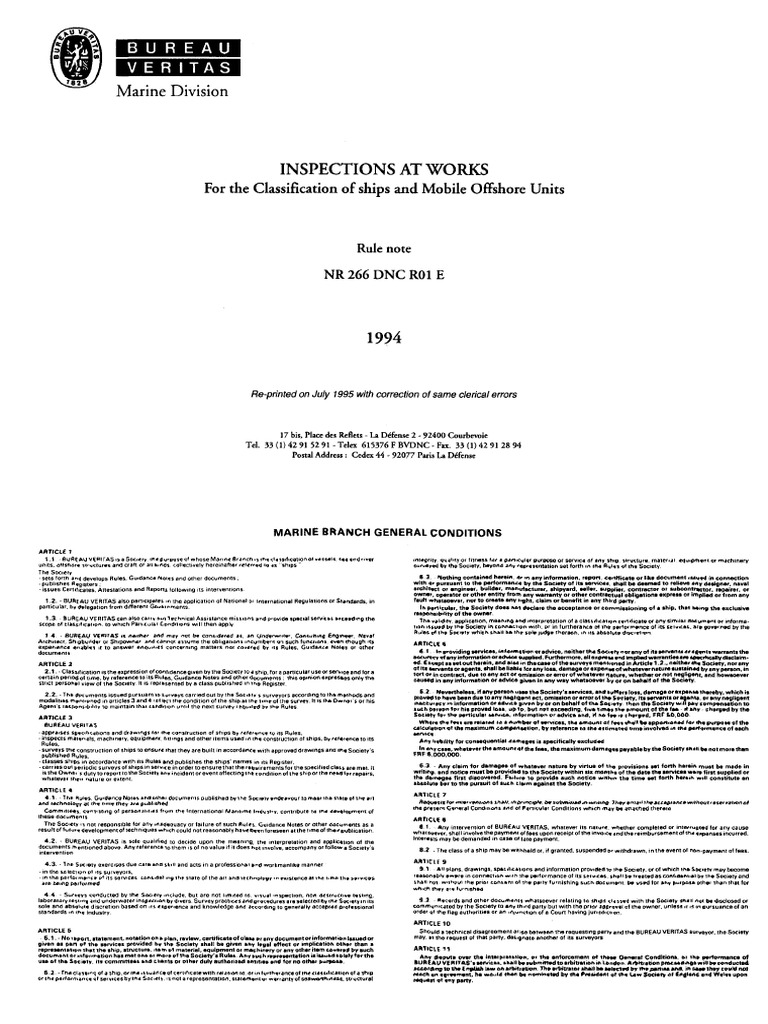 NR 266 DNC R01 E - Inspections at Works For The Classificati | PDF