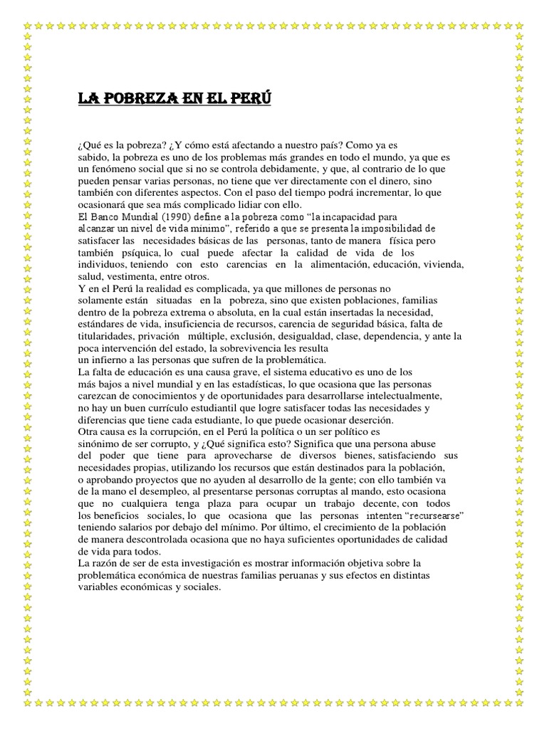 La Pobreza en El Perú | PDF | Pobreza | Pobreza e indigencia
