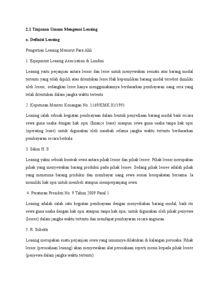 2.1 Tinjauan Umum Mengenai Leasing | PDF
