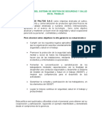 Politica Del Sistema de Gestion de Seguridad y Salud en El Trabajo