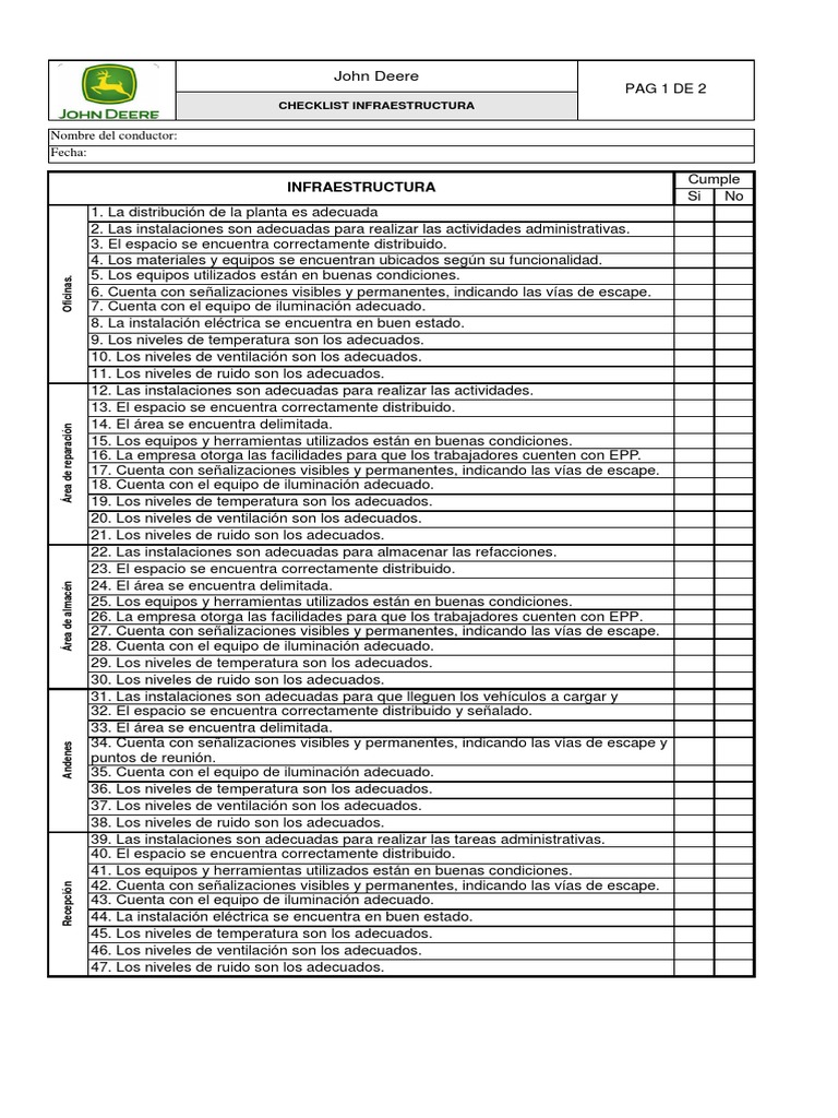 Checklist de Infraestructura John Deere | PDF