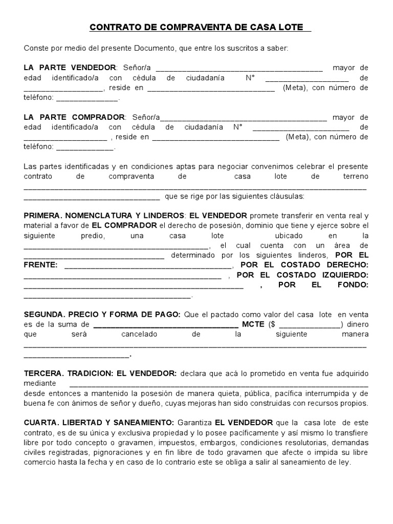 Contrato de Compraventa de Posesion y Mejora de Terreno Colombia | PDF ...