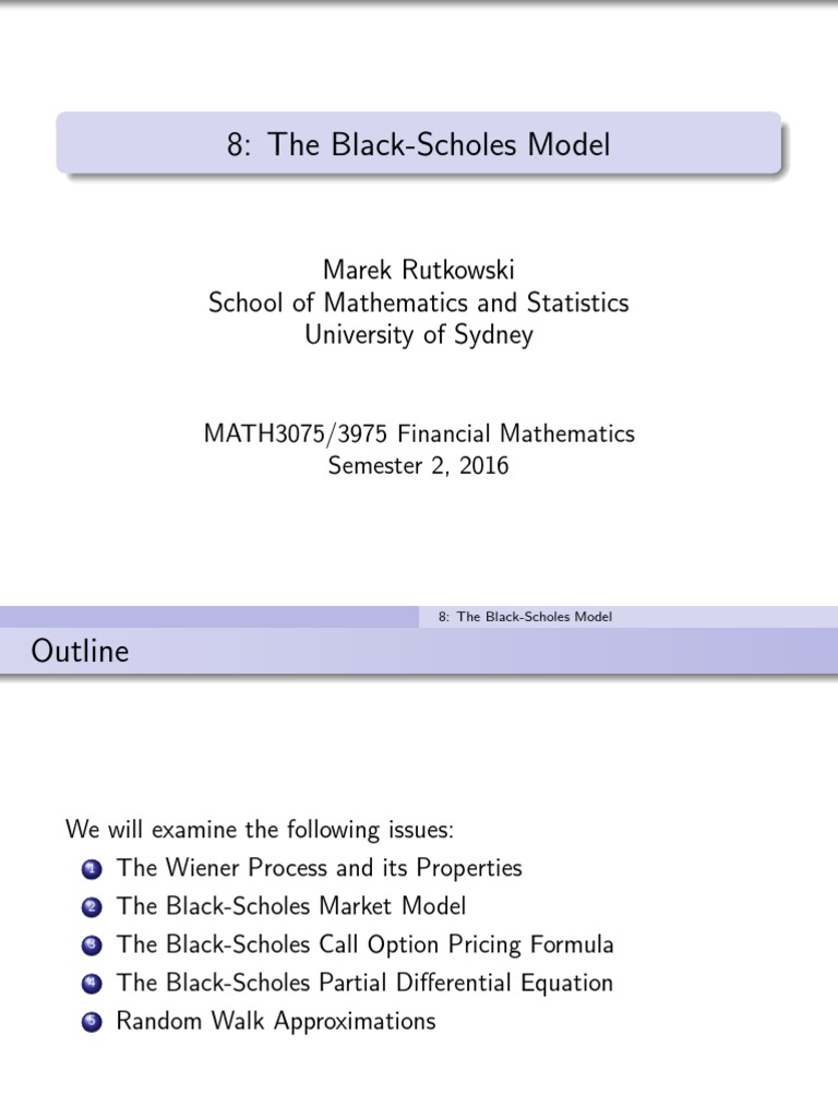 Slides 8 Black Scholes Model PDF BlackScholes Model Stochastic